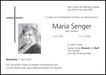 Anzeige von Maria Senger von MGO