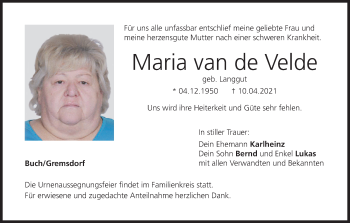 Anzeige von Maria van de Velde von MGO