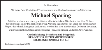 Anzeige von Michael Sparing von MGO