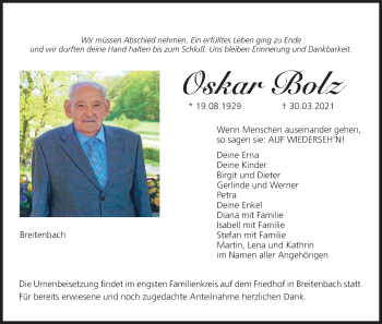 Anzeige von Oskar Bolz von MGO