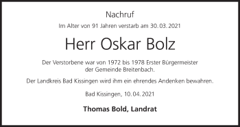Anzeige von Oskar Bolz von MGO