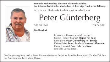Anzeige von Peter Günterberg von MGO