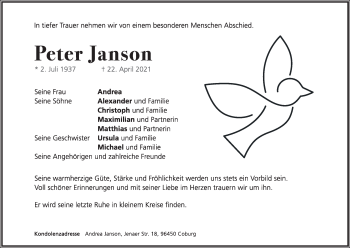 Anzeige von Peter Janson von MGO