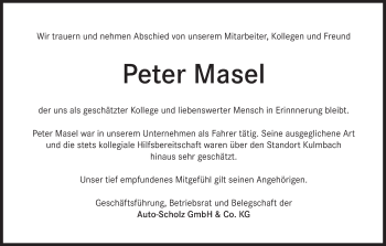 Anzeige von Peter Masel von MGO