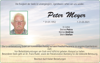 Anzeige von Peter Meyer von MGO