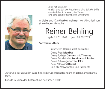 Anzeige von Reiner Behling von MGO