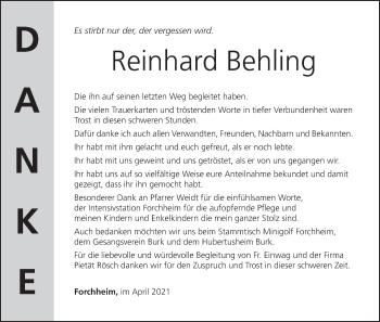 Anzeige von Reinhard Behling von MGO