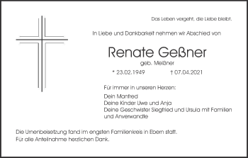 Anzeige von Renate Geßner von MGO