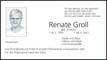 Anzeige von Renate Groll von MGO