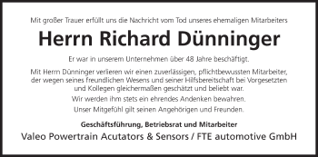 Anzeige von Richard Dünninger von MGO
