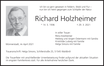 Anzeige von Richard Holzheimer von MGO