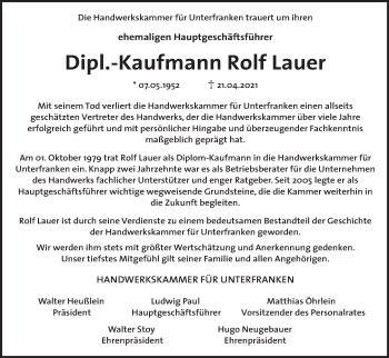 Anzeige von Rolf Lauer von MGO