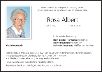 Anzeige von Rosa Albert von MGO