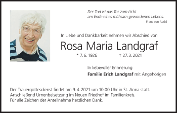 Anzeige von Rosa Maria Landgraf von MGO
