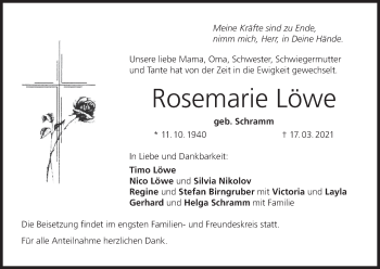 Anzeige von Rosemarie Löwe von MGO