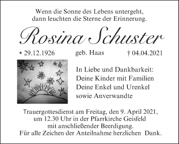 Anzeige von Rosina Schuster von MGO