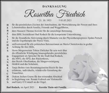 Anzeige von Roswitha Friedrich von MGO