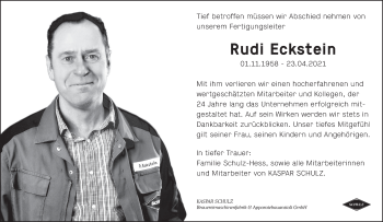 Anzeige von Rudolf Eckstein von MGO