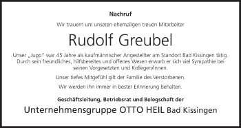 Anzeige von Rudolf Greubel von MGO