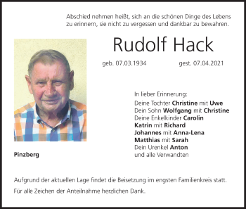 Anzeige von Rudolf Hack von MGO