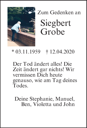 Anzeige von Siegbert Grobe von MGO