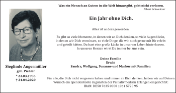 Anzeige von Sieglinde Angermüller von MGO