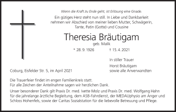 Anzeige von Theresia Bräutigam von MGO