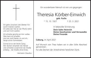Anzeige von Theresia Körber-Einwich von MGO