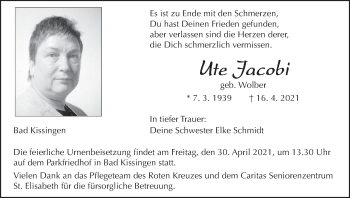 Anzeige von Ute Jacobi von MGO