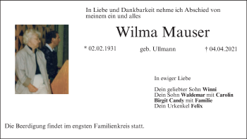 Anzeige von Wilma Mauser von MGO