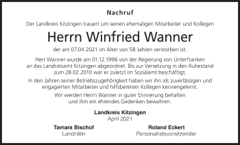 Anzeige von Winfried Wanner von MGO
