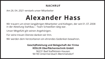Anzeige von Alexander Hass von MGO