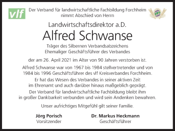 Anzeige von Alfred Schwanse von MGO