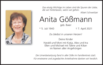 Anzeige von Anita Gößmann von MGO