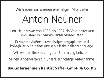 Anzeige von Anton Neuner von MGO