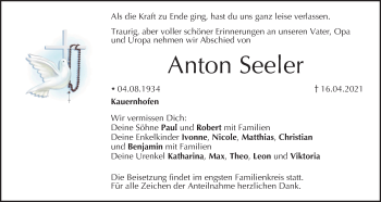 Anzeige von Anton Seeler von MGO