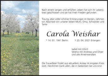 Anzeige von Carola Weishar von MGO