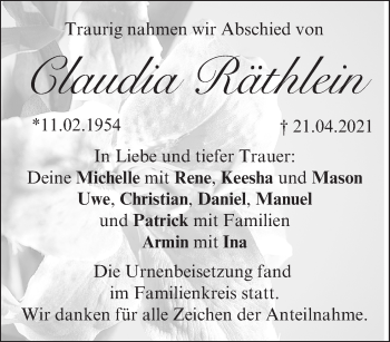 Anzeige von Claudia Räthlein von MGO