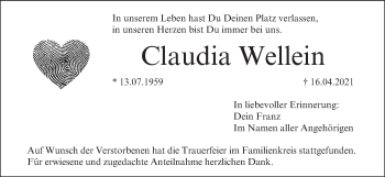 Anzeige von Claudia Wellein von MGO