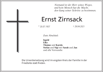 Anzeige von Ernst Zirnsack von MGO