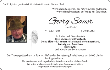 Anzeige von Georg Sauer von MGO