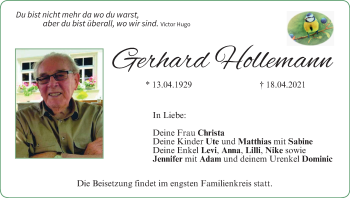 Anzeige von Gerhard Hollemann von MGO