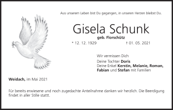 Anzeige von Gisela Schunk von MGO