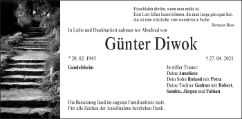 Anzeige von Günter Diwok von MGO