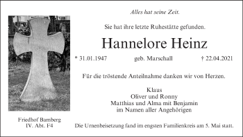 Anzeige von Hannelore Heinz von MGO