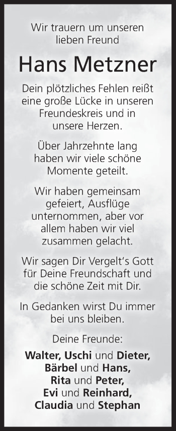Anzeige von Hans Metzner von MGO