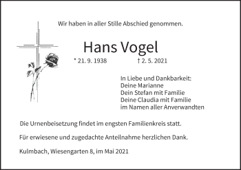 Anzeige von Hans Vogel von MGO