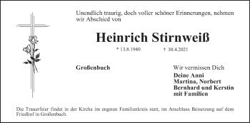 Anzeige von Heinrich Stirnweiß von MGO