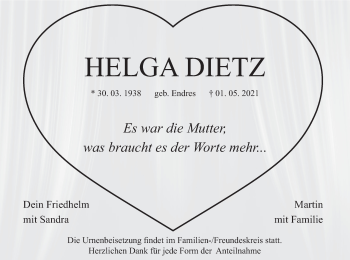 Anzeige von Helga Dietz von MGO