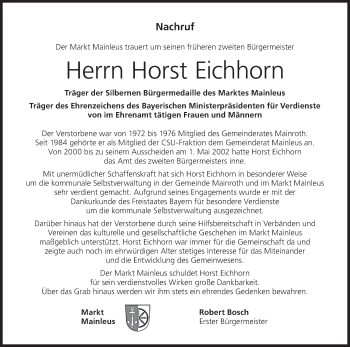 Anzeige von Horst Eichhorn von MGO